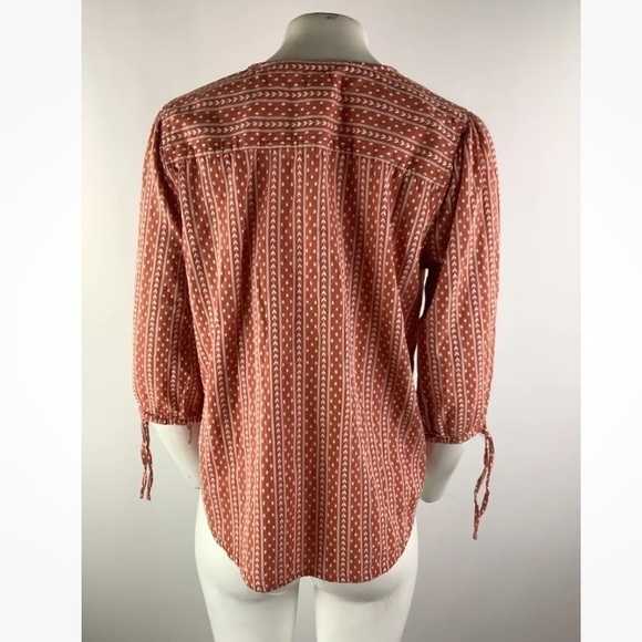 Garnet Hill Sz M 100% Organic Cotton Button Peasant Top Orange White - Picture 4 of 6